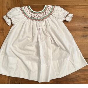Rosalina White Smocked Christmas Dress with Embroidered Details • 12 months